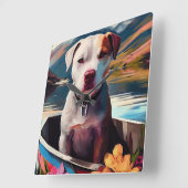 Pitbuli auf dem Paddel: Ein Landschaftliches Abent Quadratische Wanduhr (Winkel)