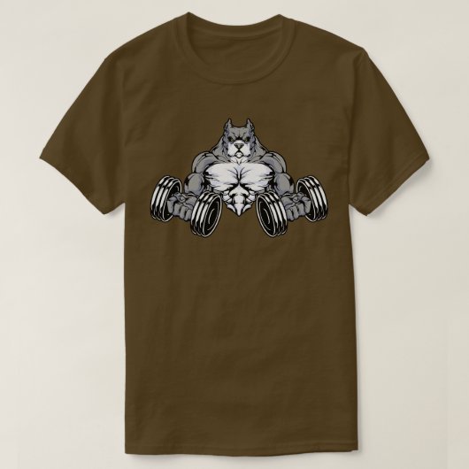 Pitbuli bei Bodybuilding mit Dumbells T-Shirt (Design vorne)