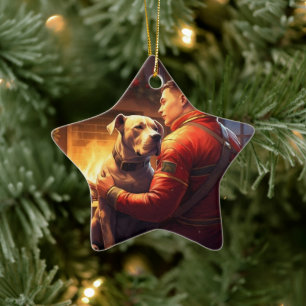 Pitbuli Feuerwehrweihnacht, Geschenk für Hundefreu Keramik Ornament