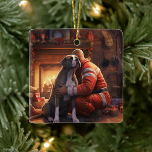 Pitbuli Feuerwehrweihnacht, Geschenk für Hundefreu Keramikornament