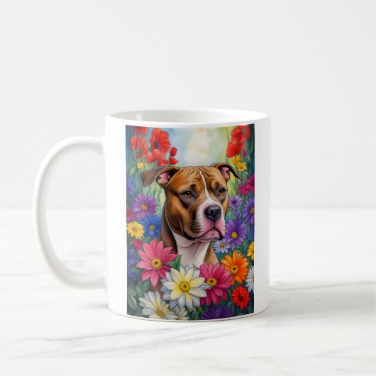 Pitbuli im Blumengarten Kaffeetasse (Links)