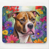 Pitbuli im Blumengarten Mousepad (Vorne)