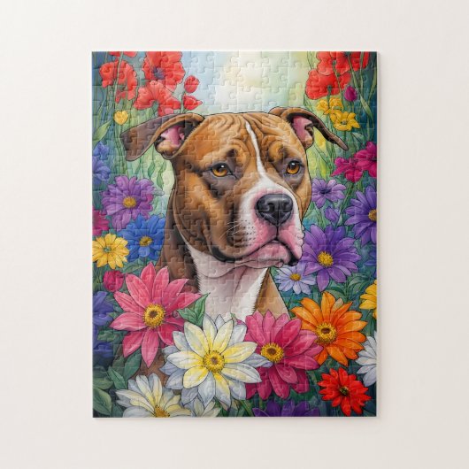 Pitbuli im Blumengarten Puzzle (Vertikal)
