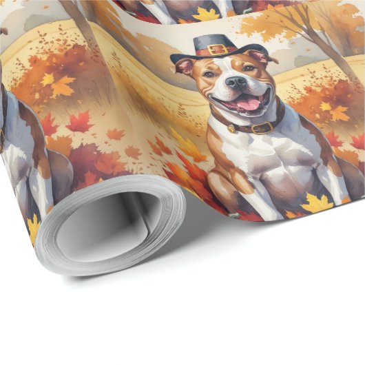 Pitbuli im Herbst hinterlässt Erntedank Kunst Geschenkpapier (Rolleneckpunkt)
