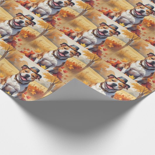 Pitbuli im Herbst hinterlässt Erntedank Kunst Geschenkpapier (Ecke)