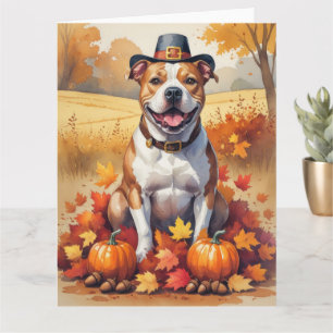 Pitbuli im Herbst hinterlässt Erntedank Kunst Karte