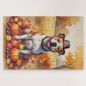 Pitbuli im Herbst hinterlässt Erntedank Kunst Puzzle (Horizontal)