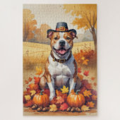 Pitbuli im Herbst hinterlässt Erntedank Kunst Puzzle (Vertikal)