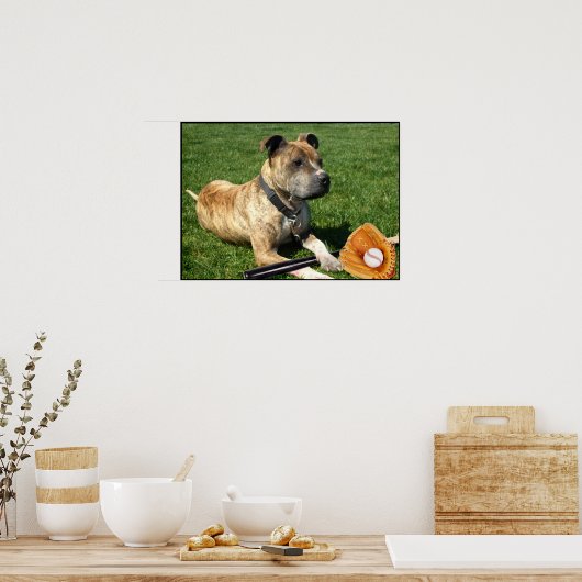 Pitbuli mit Baseballplakat Poster (Küche)