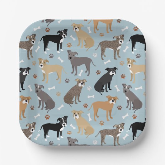 Pitbuli Paws and Bones Pappteller (Vorderseite)