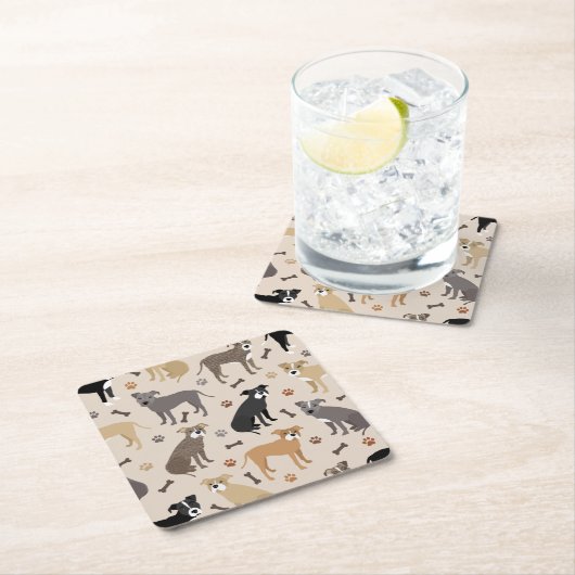 Pitbuli Paws and Bones Square Paper Untersetzer (Vor Ort)