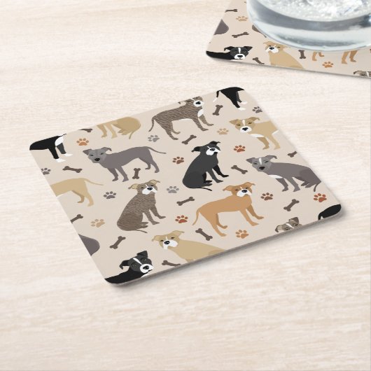 Pitbuli Paws and Bones Square Paper Untersetzer (angewinkelt)