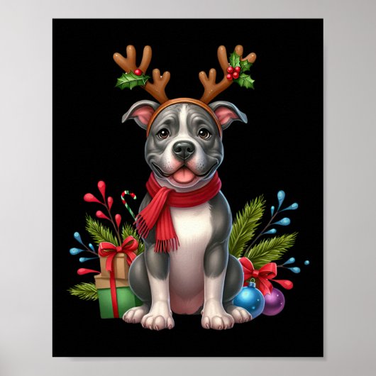 Pitbuli Rentier Weihnachtsmannmütze Weihnachten We Poster (Vorne)
