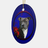 Pitbuli und blutige Rose Keramik Ornament (Links)