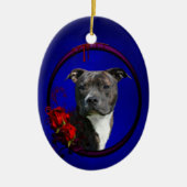 Pitbuli und blutige Rose Keramik Ornament (Vorne)