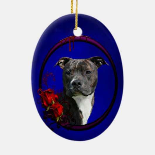 Pitbuli und blutige Rose Keramik Ornament (Hinten)