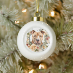 Pitbuli Weihnachtsmann Weihnachtsfest Keramik Kugel-Ornament