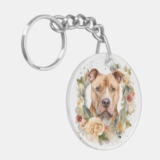 Pitbuli Weihnachtsmann Weihnachtsfest Schlüsselanhänger (Vorderseite links)