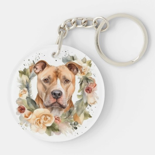 Pitbuli Weihnachtsmann Weihnachtsfest Schlüsselanhänger (Rückseite)