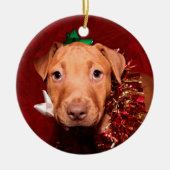 Pitbuli Welpen Weihnachten Keramik Ornament (Vorne)