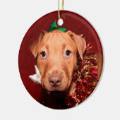 Pitbuli Welpen Weihnachten Keramik Ornament (Links)