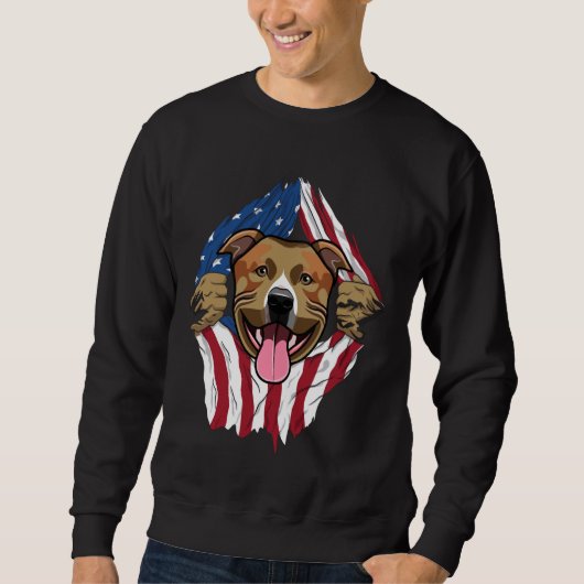 Pitbull-amerikanische Flagge Sweatshirt (Vorderseite)