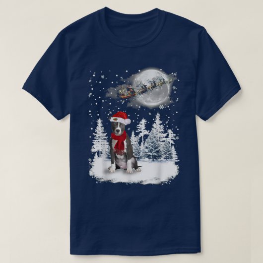Pitbull auf Schnee Weihnachten Mond Leuchtende Wei T-Shirt (Design vorne)