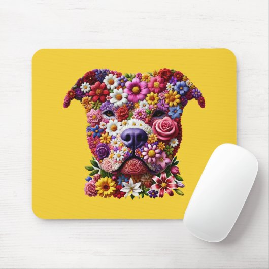 Pitbull Blume Face Dog Lover Mousepad (Mit Mouse)