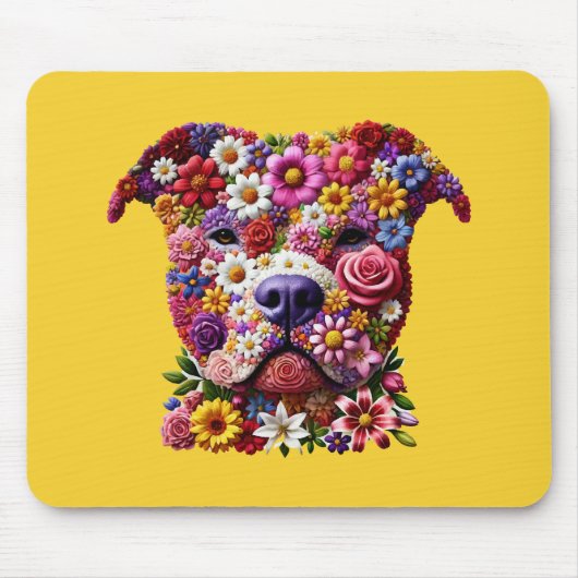 Pitbull Blume Face Dog Lover Mousepad (Vorne)