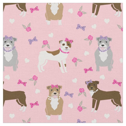 Pitbull-Bogen und Perlen, gürlich rosa und lila Stoff (Nahaufnahme)