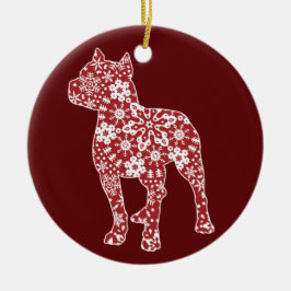 Pitbull, Boho Weihnachtsschneeflocken Keramik Ornament