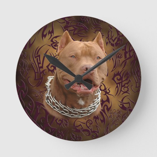 Pitbull Brown Runde Wanduhr (Vorderseite)