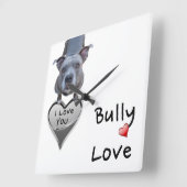 Pitbull Bully Love Wall Clock Quadratische Wanduhr (Winkel)