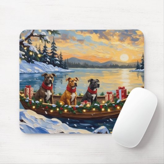 Pitbull Christmas Boat Holiday Mousepad (Mit Mouse)