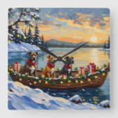 Pitbull Christmas Boat Holiday Quadratische Wanduhr (Vorderseite)