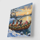 Pitbull Christmas Boat Holiday Quadratische Wanduhr (Winkel)