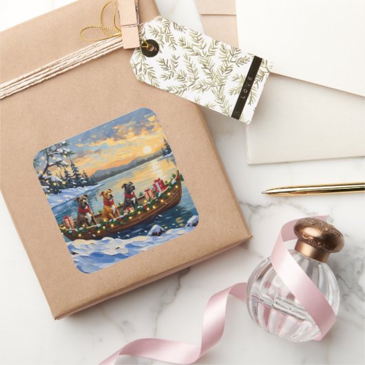 Pitbull Christmas Boat Holiday Quadratischer Aufkleber (Schenken)