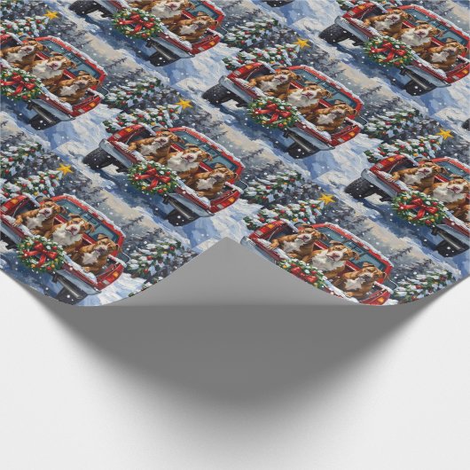 Pitbull Christmas Red Truck Holiday Geschenkpapier (Ecke)