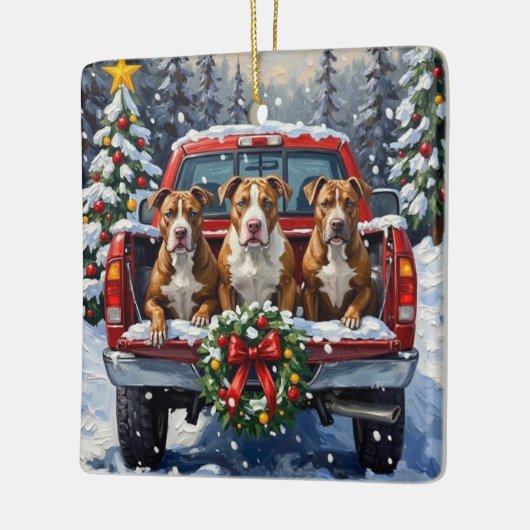 Pitbull Christmas Red Truck Holiday Keramikornament (Links)