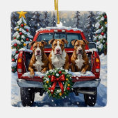 Pitbull Christmas Red Truck Holiday Keramikornament (Vorderseite)