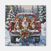 Pitbull Christmas Red Truck Holiday Magnet (Vorne)