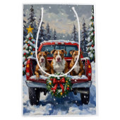 Pitbull Christmas Red Truck Holiday Mittlere Geschenktüte (Vorderseite)