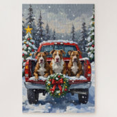Pitbull Christmas Red Truck Holiday Puzzle (Vertikal)