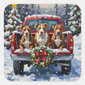 Pitbull Christmas Red Truck Holiday Quadratischer Aufkleber (Vorderseite)
