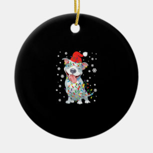 Pitbull Christmas Santa Hat Lights Dog Keramik Ornament