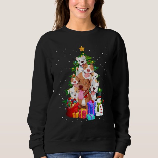 Pitbull Christmas Tree Lights Dog Sweatshirt (Vorderseite)
