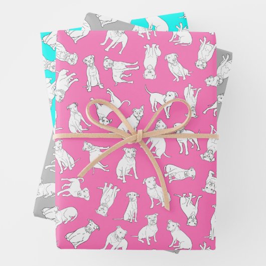 Pitbull Confetti - heiß rosa, türkis, grau Geschenkpapier Set (Beispiel)