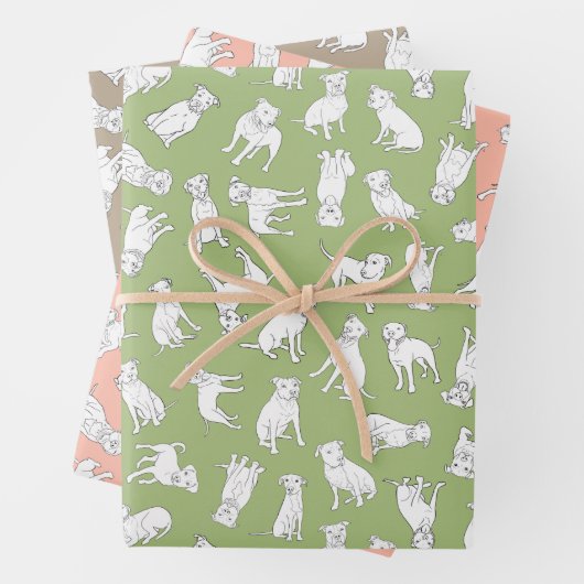 Pitbull Confetti - Salbei, Bräune, Pfirsichpfropfe Geschenkpapier Set (Beispiel)