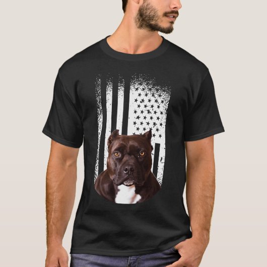 Pitbull Dog American Flag Pitbull Terrier Dog Lieb T-Shirt (Vorderseite)