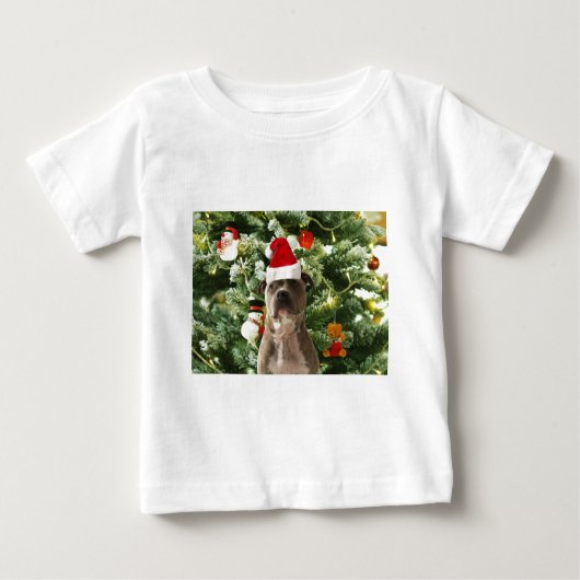 Pitbull Dog Christmas Tree Ornaments Snowman Baby T-shirt (Vorderseite)